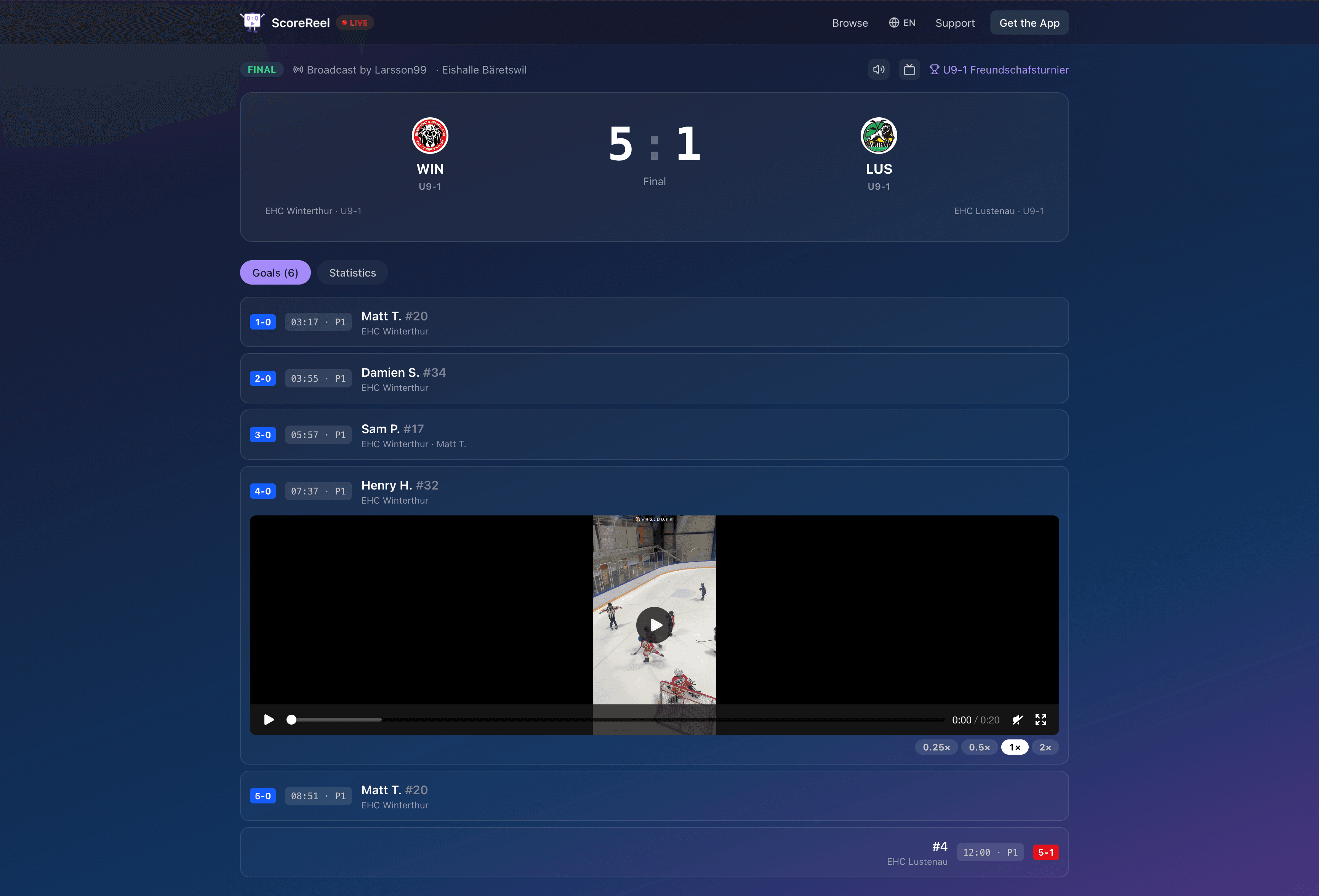 ScoreReel live ticker in the browser